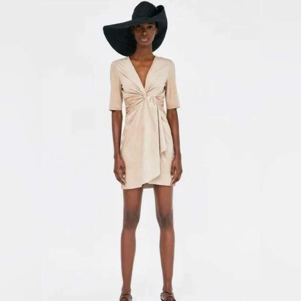 NWT Zara Faux Suede Draped Dress Colour: Tan Beige Sz: M
